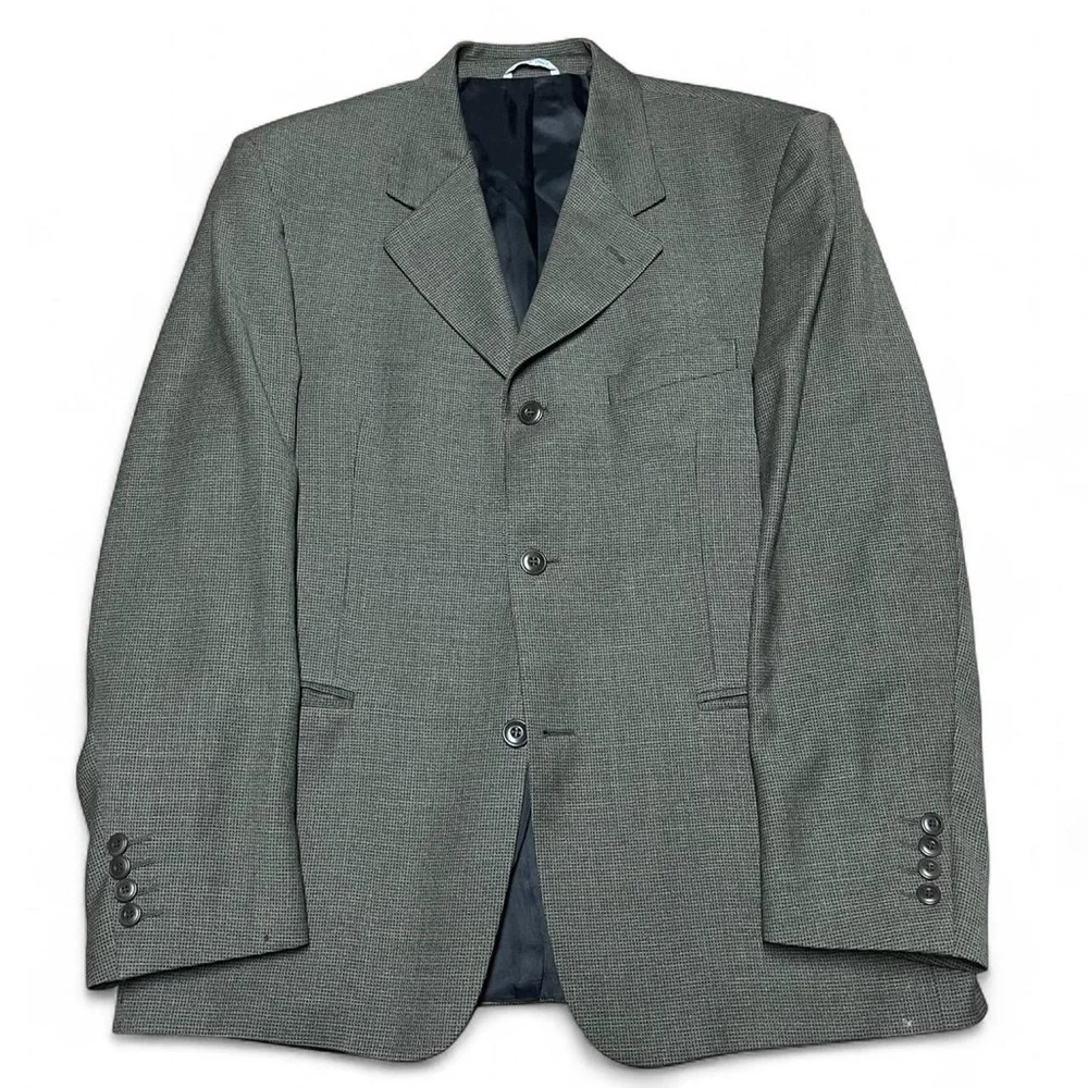 Bachrach Mens Sz 40S Blazer Made in Italy Grey Check Wool 3-Button VTG Corpcore